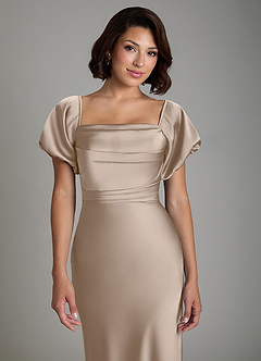 Azazie Lea Bridesmaid Dresses Taupe Mermaid Off the Shoulder Stretch Satin Convertible Dress image7