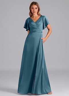 Azazie Ambrosia Vestidos de damas de honor Vestido de Bermudas de Satén Elástico de Corte en A con Plisado image5