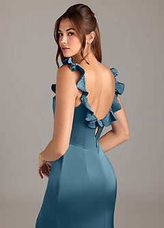 Azazie Callie Bridesmaid Dresses Bermuda A-Line Ruched Stretch Satin Convertible Dress image2