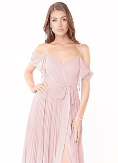 Azazie Lyney Jurken voor bruidsmeisjes Jurk van Chiffon met A-Lijn Off the Shoulder Blozend Roze image6
