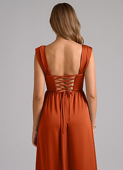 Azazie Hattie Robes de demoiselle d'honneur Robe Trapèze en Satin extensible Corset Orange Brûlée image7