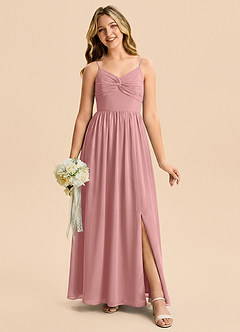 Azazie Zeya Junior Vestido Rosa Polvorienta de Gasa de Corte en A image3
