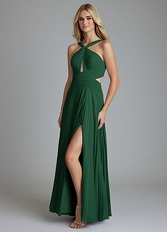 Azazie Hosanna Bridesmaid Dresses Dark Green A-Line Pleated Chiffon Dress image5