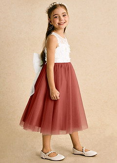 Azazie Lina Flower Girl Dresses Ivory Terracotta Ball-Gown Lace Dress image6
