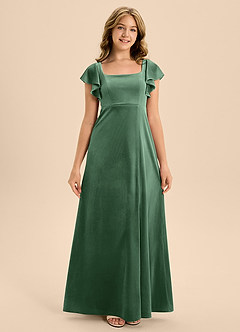 Azazie Bondi Junior Eucalyptus A-Line Bow Velvet Dress image5