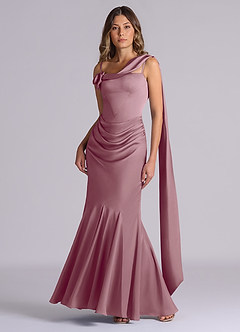 Azazie Inara Bridesmaid Dresses Vintage Mauve Mermaid Pleated Stretch Satin Dress image2