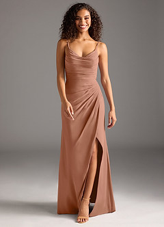 Azazie Deandra Brautjungfernkleider Meerjungfrau-Linie Plissee Chiffon Kleid Bronzer image5