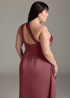 Azazie Maive Bridesmaid Dresses Desert Rose Sheath Ruched Stretch Satin Dress image12
