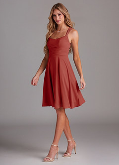 Azazie Vina Bridesmaid Dresses Terracotta A-Line Lace Chiffon Dress image4