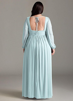 Azazie Norah Bridesmaid Dresses Mist A-Line V-Neck Long Sleeve Chiffon Dress image7