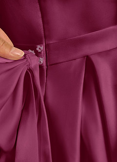 Azazie Pearl Flower Girl Dresses Mulberry Ball-Gown Pleated Matte Satin Dress image9