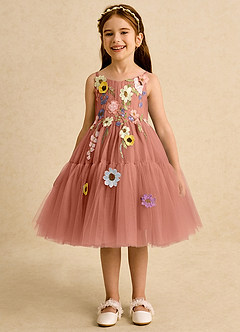 Azazie Osea Sukienki dla dziewczynek sypiących kwiaty Suknia balowa Pofałdowany Tiul Długość do kolan Sukienka image4