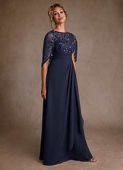 Azazie Beckley vestidos de madre de la novia Vestido de Azul Marino Oscuro de Gasa de Corte en A con Encaje image4