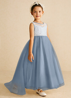 Azazie Tay Flower Girl Dresses Dusty Blue A-Line Sequins Tulle Dress image3