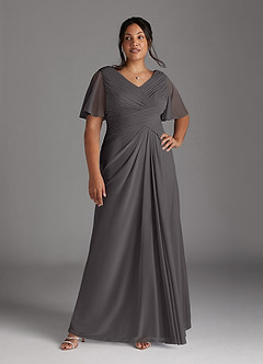 Azazie Emmeline Mère de la mariée Robes Robe Trapèze en Maille Col V plissé Gris Acier image9