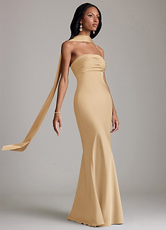 Azazie Saylor Brudtärnklänningar Klä av Sjöjungfru i Stretch Satin Axelbandslös Guld image10