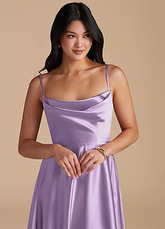 Azazie Elle Bridesmaid Dresses Lilac A-Line with Pockets Metallic Satin Dress image3