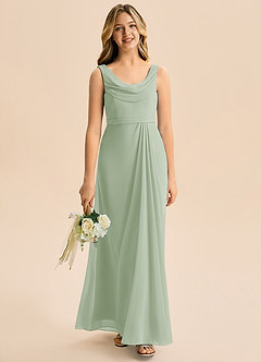 Azazie Evania Junior Robe Trapèze en Mousseline de soie Plissée Vert Sauge image1