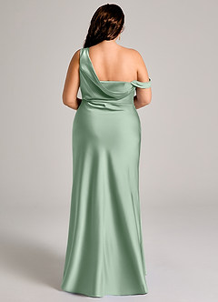 Azazie Madelyn Jurken voor bruidsmeisjes Converteerbaar Jurk van Stretch Satijn met Zeemeermin One-Shoulder Agave image16