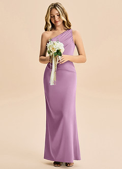 Azazie Akilah Junior Robe Fourreau en Satin extensible Plissée Glycine image4