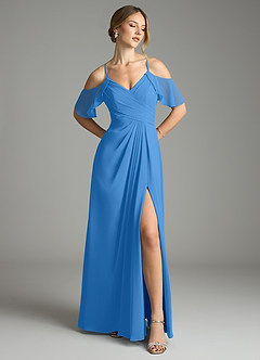 Azazie Dakota Bridesmaid Dresses Blue Jay A-Line V-Neck Pleated Chiffon Dress image1