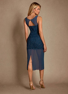Azazie Arun Mother of the Bride Dresses Navy Blue Embroidery Column Side Slit Mesh Dress image2