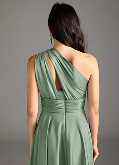 Azazie Charlize Bridesmaid Dresses Matcha A-Line One Shoulder Stretch Satin Dress image8