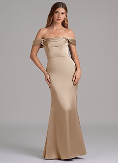 Azazie Miley 신부 들러리 드레스 인어 오프 더 숄더 스트레치 새틴 바닥 길이 드레스 image3