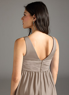 Azazie Yetta Maternity Bridesmaid Dresses A-Line Pleated Stretch Satin Floor-Length Dress image5