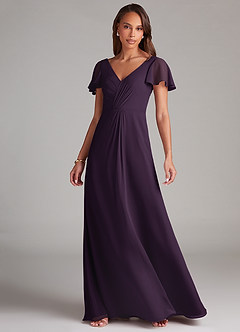 Azazie Soren Brautjungfernkleider A-Linie Gestreift Chiffon Kleid Pflaume image3