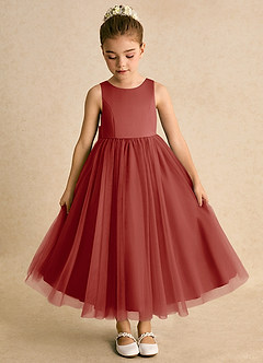 Azazie Solia vestidos de niña de las flores Vestido de Terracota de Tul de Princesa con Lazo image6