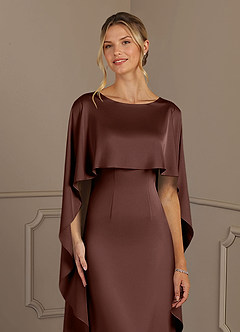 Azazie Eli Mother of the Bride Dresses Espresso Sheath Boatneck Stretch Satin Dress image5