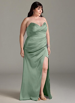Azazie Yola Bridesmaid Dresses Matcha Sheath V-Neck Pleated Stretch Satin Convertible Dress image12