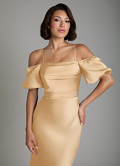 Azazie Lea Bridesmaid Dresses Gold Mermaid Off the Shoulder Stretch Satin Convertible Dress image3