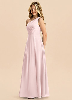 Azazie Phaedra Junior Blushing Pink A-Line Pleated Chiffon Dress image4