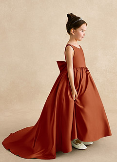 Azazie Mimia Robe Demoiselle D'honneur Fillette Robe Trapèze en Mat Satiné Arc Paprika image1