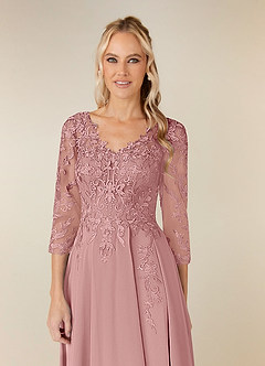 Azazie Noella Mother of the Bride Dresses Dusty Rose A-Line V-Neck Lace Chiffon Dress image4