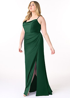 Azazie Marzia Bridesmaid Dresses Dark Green Mermaid Cowl Pleated Stretch Satin Dress image9