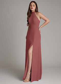 Azazie Myra Bridesmaid Dresses Amethyst A-Line High Neck Chiffon Dress image6