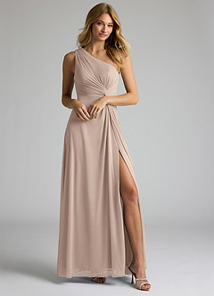 Azazie Brooke Brautjungfernkleider A-Linie One-Shoulder Gittergewebe Kleid Taupe image1