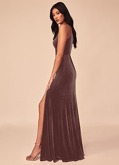 Azazie Kala Final Sale Espresso A-Line One Shoulder Velvet Dress image3