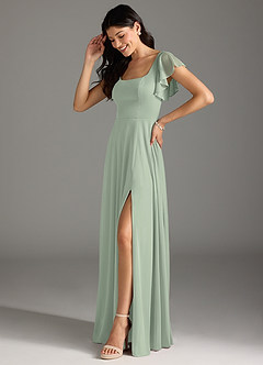 Azazie Bondi Bridesmaid Dresses Dusty Sage A-Line Ruched Mesh Dress image4