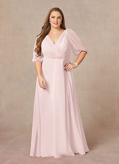 Azazie Bronwyn Mother of the Bride Dresses Blushing Pink A-Line V-Neck Ruched Chiffon Dress image6