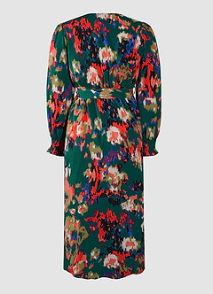 Nichols Dark Emerald Abstract Print Long Sleeve Tulip Dress image7