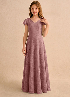 Azazie Narin Girls Formal Flower Girl Klänningar Klänning A-Line i Blommig Utbrändhet med ärmar image3