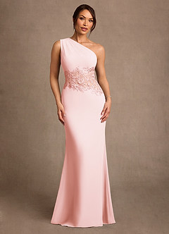 Azazie Kathie Mother of the Bride Dresses Blushing Pink Mermaid Lace Chiffon Dress image1