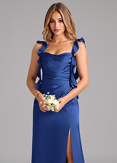 Azazie Jessamine Bridesmaid Dresses Royal Blue A-Line Corset Stretch Satin Dress image7