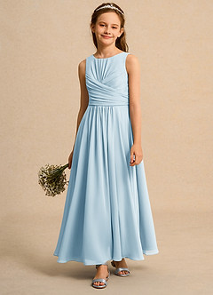 Azazie Ducky Junior Formal Blumenmädchenkleider A-Linie Plissee Chiffon Kleid Himmelblau image4