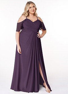 Azazie Dakota Bridesmaid Dresses Plum A-Line V-Neck Pleated Chiffon Dress image9