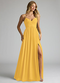 Azazie Alia Bridesmaid Dresses Marigold A-Line Pleated Chiffon Dress image2